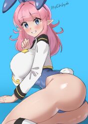 ass ass_focus big_ass big_breasts big_butt blue_eyes blush boobs boobs_and_butt_pose bunny_ears bunnysuit buttcheeks chihyah cute elf elf_ears elf_girl liina_(chihyah) long_hair pink_hair pointy_ears shortstack sideboob thicc_thighs thighs