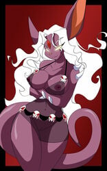 anthro areola babydoll bat breasts closed_mouth darcy demon edit erect_nipples female hair las_lindas lingerie long_hair looking_at_viewer nipples no_pupils nude plain_background purple_body pussy skimpy skull solo spikes standing translucent white_hair