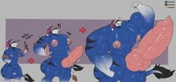 anthro balls big_balls big_muscles big_penis body_size_growth expansion facial_piercing flexing genital_expansion genitals growth hi_res huge_balls huge_cock huge_muscles hyper hyper_balls hyper_genitalia hyper_muscles hyper_penis knot knotted_penis male meebeehyena muscle_growth muscular muscular_male nipple_piercing nipples nose_piercing nose_ring penis penis_expansion piercing ring_piercing sequential_arrow sergal simple_background size_transformation solo transformation vein veiny_penis
