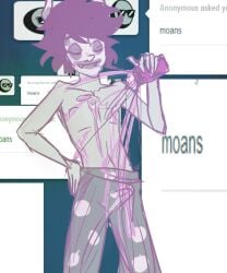 1boy 2013 alien alien_humanoid artist_request bottomwear clown_makeup fangs gamzee_makara gray_body gray_skin grey_body grey_skin homestuck homestuck_troll humanoid humanoid_hands male male_only monochrome ms_paint_adventures pants solo solo_male tagme topless topless_male tumblr tumblr_ask tumblr_username