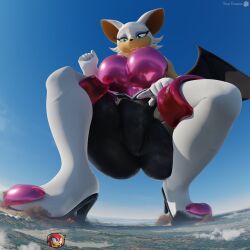 1boy 1girls 3d 3d_(artwork) big_breasts breasts clothed clothed_female destruction female female_focus giantess giga_giantess huge_boobs huge_breasts knuckles_the_echidna macro macro_female male mobian mobian_bat mobian_echidna rouge_the_bat sonic_(series) sonic_the_hedgehog_(series) squatting tinytoaster video_game_character