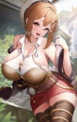 1girls atelier_(series) atelier_ryza big_boobs big_breasts big_tits boobs breasts brown_eyes brown_eyes_female brown_hair brown_hair_female bsmage female legwear open_mouth reisalin_stout skirt thick_thighs thighhighs thighs tits tongue tongue_out woman