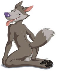 1boy 2013 anthro anus ass balls canine chip_the_wolf claws fur furry looking_at_viewer looking_back male male_only naughty_face nude pawpads paws pose presenting presenting_hindquarters purple_nose solo tongue tongue_out truegrave9 wolf