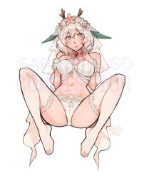 bride bride_veil commission commission_art cute_face mibun open_legs sarunacuso short_hair virtual_youtuber vtuber vtuberfanart white_hair