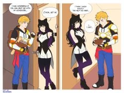 1boy 1girls blake_belladonna comic english english_text ibanews1 jaune_arc rwby tagme