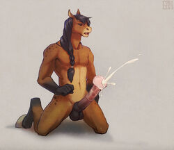 2013 abstract_background anthro balls big_penis black_hair braided_hair cum cumshot dripping equine erection flared_penis furry gryx hair hands-free hooves horse horsecock kneeling long_hair male male_only muscles navel no_humans nude open_mouth orgasm penis plain_background sheath simple_background solo teeth tongue