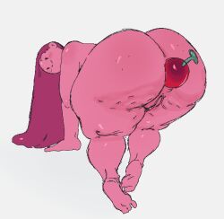 adventure_time bent_over big_ass butt_plug cartoon_network cellulite cherry completely_nude dot_eyes dudeman80085 fat_ass feet huge_ass massive_ass nude object_in_ass pink_hair pink_pussy pink_skin princess_bubblegum pussy_lips tagme