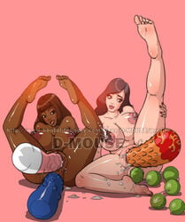 2girls anal_insertion ass barefoot breasts carrot d-mouse dark-skinned_female dark_skin feet female female_only multiple_girls pussy vagina