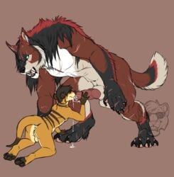 anthro balls canine casey cum difference doofus erection eyes fellatio furry gay lycan male meerkat muscles no_humans oral oral_sex penis scar sex standing were werewolf wolf