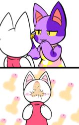 aintsmart ambiguous_gender animal_crossing artist_request balls blanca_(animal_crossing) bob_(animal_crossing) drawing feline flower furry nintendo pen penis purple_fur source_request what white_fur year_request yellow_eyes