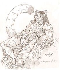 1boy 2009 anthro balls cum cum_on_chest cum_on_face erection feline fur furry leopard male male_only muscles penis snow_leopard solo zavian