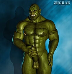 2013 3d abs balls biceps big_muscles big_penis black_howler ear_piercing facial_piercing hairy looking_at_viewer male male_only masturbation muscles nipple_piercing nipples nose_piercing orc orc_male pecs penis piercing precum red_eyes solo solo_male tattoo tusks uncut