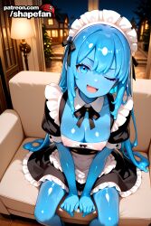 2025 absurd_res absurdres ai_generated anthro anthro_female anthro_only athletic_female blue_eyes blue_slime breasts bust chest cleavage costume costume_party couch cute female female_only fit_female halloween halloween_2025_(shapefan) halloween_costume hands_between_legs hi_res high_quality high_resolution house inside kotaki_(shapefan) lamp long_hair looking_at_viewer maid maid_outfit maid_uniform medium_boobs medium_breasts medium_tits nipples nipples_visible_through_clothing open_mouth original original_character party shapefan sitting skinny_anthro skirt slime slime_girl smile smiling smiling_at_viewer stable_diffusion tagme tentacle_hair translucent_body translucent_skin uncensored wavy_hair wink winking winking_at_viewer