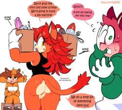 2025 absurd_res anthro ass badger barry_the_quokka big_butt blush bodily_fluids bottomless breasts brown_body brown_fur canid canine canis clothed clothing dialogue dildo domestic_cat english_text felid feline felis female fur green_eyes group hi_res looking_back luana_(quaver) luana_the_cat male mammal multicolored_body multicolored_fur mustelid musteline open_mouth orange_body orange_fur quavernsfw sega sex_toy simple_background smile sonic_(series) sonic_boom sonic_the_hedgehog_(series) sticks_the_badger sticks_the_jungle_badger sweat sweaty_butt tan_body tan_fur ted_fur text tongue tongue_out trio two_tone_body two_tone_fur wolf yellow_eyes