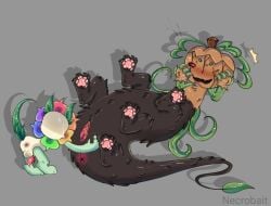 1boy 1cuntboy 2anthro adult_and_teenager animal_genitalia anthro black_body black_eyes blush cat_ears cat_paws cuntboy/male dandy's_world dandy_(dandy's_world) deadtoons do_not_repost flower_head flower_petals fluffy_fur furry furry_only gourdy_(dandy's_world) green_arms green_claws green_legs grey_background ichor leaf_ears leaf_on_head leaf_tail necrobait no_sex no_source no_visible_face old_male orange_hands orange_torso pumpkin_head pussy_juice red_anus red_penis red_pupils red_pussy size_difference sniffing sniffing_pussy spreading_pussy surprised surprised_expression sweating twisted_gourdy_(dandy's_world) watermark white_body younger_cuntboy