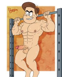 balls banana_desu brown_hair enjoying erection grin jack_lumber male male_only muscular muscular_male naked naked_male penis pull_ups sweat the_loud_house toony toony_face veins working_out