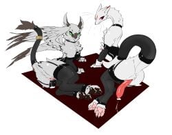 2025 accessory anus arm_warmers armwear ass avian beak bodily_fluids brown_pawpads choker claws clitoris clothed clothed_feral clothing cuffs_(clothing) cum cum_drip cum_dripping_from_penis cum_from_ass cum_from_vagina cum_in_ass cum_in_vagina cum_inside digital_media_(artwork) dragon dripping duo european_mythology feathered_wings feathers female feral fur furgonomics furred_dragon furred_scalie gagaga_ram genital_fluids genitals greek_mythology green_eyes grey_beak grey_markings hi_res hippogriff holding_arm jewelry kneeling korean_description lingerie lingerie_on_feral long_neck long_penis long_tail looking_at_viewer lying male markings mythological_avian mythological_creature mythological_scalie mythology neck_tuft necklace on_side pawpads paws penis pink_pawpads presenting presenting_hindquarters presenting_penis presenting_vulva rear_view red_eyes red_markings ring scalie simple_background smile tail tail_accessory tail_anus tail_clothing tail_jewelry tail_ring tapering_tail tuft vulva whiskers white_body white_fur wingless_dragon wings