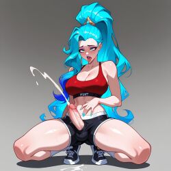 1futanari ahe_gao ai_generated aqua_eyes aqua_hair bare_shoulders black_footwear black_shorts blue_eyes blue_hair blue_nails blush breasts cleavage clothing collarbone covered_nipples covered_testicles crop_top cum ejaculation erection eyeshadow female footwear full_body futanari futanari_masturbation gradient_background grey_background hand_on_own_stomach handsfree_ejaculation high_ponytail intersex intersex_only k/da_all_out_seraphine k/da_all_out_series k/da_series large_breasts large_penis league_of_legends lipstick long_hair lunaart makeup midriff multicolored_hair nail_polish navel open_mouth penis penis_out ponytail projectile_cum purple_lips red_sports_bra riot_games rolling_eyes saliva seraphine_(league_of_legends) shoes short_shorts shorts simple_background sneakers socks solo sports_bra spread_legs squatting sweat teeth testicles thighs tongue tongue_out upper_teeth_only veins veiny_penis very_long_hair white_socks