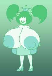 1girls 2018_easter_candy_contest 4chan big_breasts blank_background blush_lines breasts clothed crown erect_nipples female female_only green_areola green_background green_clothing green_hair green_nipples hair_beads happy heels high_heels huge_breasts large_breasts mini_princess nipples open_mouth princess short_hair smile solo source_request sprucy teeth twintails white_skin
