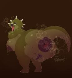 absurd_res ambiguous_fluids anal_fluids anthro anus areola ass big_anus big_breasts big_butt bodily_fluids breasts breath ceratopsian ceratopsid chasmosaurine dinosaur dripping english_text excessive_anal_juice female gaping gaping_anus hi_res huge_anus huge_breasts huge_butt hyper hyper_anus marginocephalian onomatopoeia ornithischian penetration prehistoric_predation prehistoric_species puffy_anus reptile scales scalie slightly_chubby solo sound_effects steamy_anus sweat tail tail_fetish tail_insertion tail_play text thick_thighs triceratops