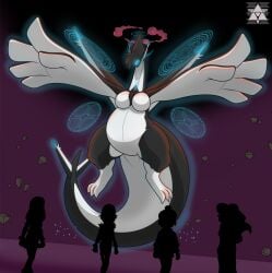 anthro artist_logo belly big_breasts black_body black_hair blue_eyes blue_markings breasts chest_tuft digital_media_(artwork) dynamax female female_pred floating generation_2_pokemon generation_3_pokemon glowing glowing_markings group hair hi_res human imminent_vore latias legendary_pokemon logo lugia mammal markings multicolored_body nintendo pokemon pokemon_(species) pokemon_trainer sentinelwinder slightly_chubby slightly_chubby_female sonear_(sentinelwinder) spread_arms spread_wings tail thick_tail thick_thighs tuft two_tone_body white_body wings