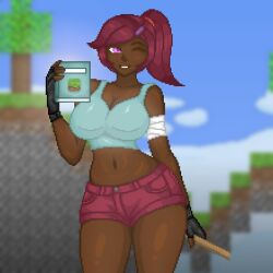 1girls all_fours alyx_(mineporncraft) alyx_caveland big_ass big_breasts dark-skinned_female dark_skin delicious female minecraft