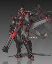 agitype01 aircraft aircraft_humanoid anthro areola balls big_balls big_penis biped black_body breasts genitals gynomorph hi_res intersex living_aircraft living_machine living_vehicle machine medium_breasts nipples nude penis red_nipples red_penis robot simple_background solo tagme tail vehicle weapon