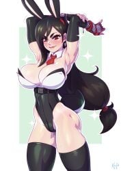 ass athletic_female big_breasts big_thighs black_hair breasts breasts bunny_ears bunny_girl bunny_tail bunnysuit female female_only final_fantasy gloves huge_breasts huge_thighs kajinman legs light-skinned_female light_skin looking_at_viewer massive_breasts massive_thighs muscular muscular_female red_eyes solo solo_female solo_focus squeezing squeezing_breast thick_legs thick_thighs thighhighs thighs tifa_lockhart