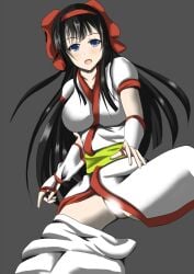 1girls big_breasts black_hair blue_eyes blush breasts busty censored clothes_pull female female_only hair_ribbon highres king_of_fighters large_breasts legs long_hair looking_at_viewer nakoruru no_panties open_mouth pants pants_pull pose posing ribbon samurai_shodown snk solo thighs tongue very_long_hair voluptuous