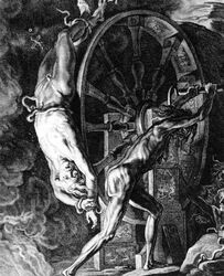 1731 bernard_picart engraving fine_art greek_mythology ixon male malesub medusa monochrome mythology nude penis print public_domain snake straight_hair tartarus torture traditional_art wheel