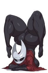 2025 2_horns absurd_res arthropod artist_name ass black_body black_eyes black_text breasts clothing english_text eyebrows eyelashes female fingers genitals ghostec hi_res hollow_knight horn hornet_(hollow_knight) pose pussy red_clothing simple_background solo team_cherry text white_background white_head