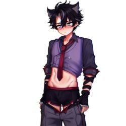 1boy absurdres bandage belly belly_expansion black_hair blue_eyes chromatic_aberration closed_mouth clothes_pull cock cute cute_male dark_hair dog_ears drintrava embarrassed erection fake_animal_ears game genshin_impact gloves gray_eyes gray_hair horny human human_male human_only humanoid light-skinned_male light_skin looking_at_viewer male male_focus male_only multicolored_hair muscular muscular_male nsfw_version_available original original_artwork panties pants pants_down pants_pull pixiv pulling_down_pants red_tie ring sexy sfw_version shirt shirt_up short_hair shy simple_background simple_shading solo solo_focus tie twitter twitter_link twitter_username wolf wolf_boy wolf_ears wriothesley_(genshin_impact) yaoi young younger_male