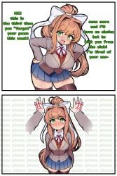 1boy 1girls ai_assisted ai_generated doki_doki_literature_club horny kabedon mc_(doki_doki_literature_club!) monika_(doki_doki_literature_club) redraw remake remastered somnipheromone somniserotonin unepicroachy