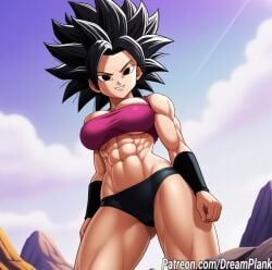 abs caulifla dragon_ball_super dreamplank looking_at_viewer muscles muscular muscular_female outdoors