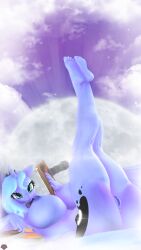 3d_(artwork) absurd_res anthro areola big_breasts blue_body blue_eyes blue_hair breasts cloud digital_media_(artwork) equid equine eyelashes female friendship_is_magic genitals hair hasbro hi_res looking_at_viewer lying mammal moon my_little_pony naughty_cube nipples nude on_back outside princess_luna_(mlp) pussy smile solo