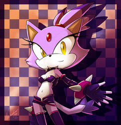 alternate_costume blaze_the_cat bra breasts cat feline female fingerless_gloves fur furry hot_pants nancher purple_hair sega sonic_(series) sonic_the_hedgehog_(series) spiked_bracelet spiked_collar stocking tail yellow_eyes