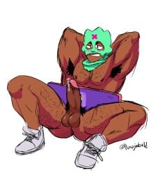 brawl_stars cum_drip dripping gay hairy_armpits hairy_balls hairy_male manspreading massive_cock muscular_male ollie_(brawl_stars) open_legs precum