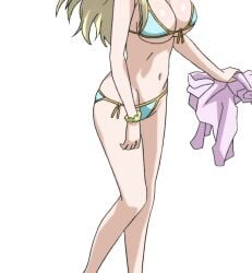 1girls big_breasts bikini blonde_hair blue_bikini boku_wa_tomodachi_ga_sukunai breasts busty cleavage female female_only front-tie_bikini_top front-tie_top head_out_of_frame highres kashiwazaki_sena legs long_hair navel sena_kashiwazaki side-tie_bikini_bottom solo swimsuit thighs towel underboob voluptuous