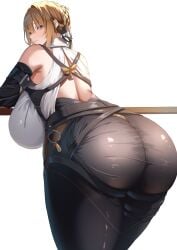 1girls ass bent_over big_ass big_breasts blonde_hair bottom_heavy breasts bubble_butt busty clothing dat_ass evelyn_chevalier fat_ass female female_only huge_ass huge_breasts large_ass large_breasts looking_at_viewer looking_back massive_ass png s_potato1663 solo thick_ass thick_thighs thunder_thighs white_background wide_hips zenless_zone_zero