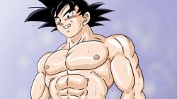 abs animated anime blush body_odor cute daddy male male_only muscular muscular_male pectorals saiyan sexy sexy_body shirtless shirtless_male son_goku sweatdrop sweaty wink