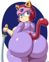 big_ass big_butt bubble_butt cat_ears cat_tail catgirl female looking_back massive_butt neutral_expression polly_esther samurai_pizza_cats sideboob sword ultrastax