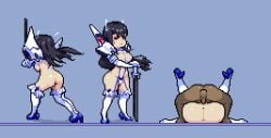 animated anon anonymous_male anus ass ass_focus baldur_89 balls balls_deep big_balls big_breasts big_penis black_hair blue_eyes chibi child_bearing_hips dark-skinned_male dark_skin katana kill_la_kill kiryuuin_satsuki long_hair mating mating_press no_sound pixel_art pubic_hair rape skimpy skimpy_clothes sword thick thick_ass thick_thighs thong v-string