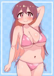 arm_at_side arm_behind_head armpit aroused bikini blush closed_mouth in_heat large_breasts murosaki_miyo onii-chan_wa_oshimai! orangeir8 seductive shaking_breasts smile tareme