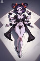 ai_generated arachnid_humanoid basketmuffin breasts choker dress high_heels muffet multi_arm multi_eye multi_limb spider_girl undertale underwear