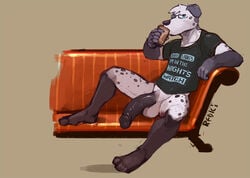 anthro balls black_fur bottomless canine clothes eyewear fur furry glasses huge_cock male male_only no_humans penis redic-nomad shirt solo white_fur