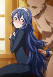 ai_generated blue_hair clothed_female_nude_male faceless_male fire_emblem fire_emblem_awakening hairjob lucina_(fire_emblem) novelai smelling_hair