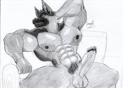 abs absurd_res anothereidos_of_dragon_vein_r anthro balls barazoku barlitz biceps body_hair canid canine canis domestic_dog erection fur genitals german_shepherd glans hairy_balls herding_dog hi_res male mammal muscular muscular_anthro muscular_male nipples pastoral_dog pecs penis pinumontbalou pubes solo spread_legs spreading vein veiny_penis