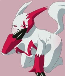 blush breasts chubby claws female kneeling nintendo pokemon pokemon_(species) roundabout solo video_games zangoose