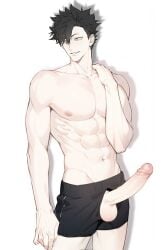 ai_generated anime black_hair gay haikyuu!! jerking kuroo_tetsurou male male_only volleyball