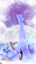 3d_(artwork) absurd_res animal_genitalia animal_penis anthro areola balls big_breasts blue_body blue_eyes blue_hair breasts cloud digital_media_(artwork) equid equine equine_genitalia equine_penis eyelashes friendship_is_magic ftg_crossgender fti_crossgender genitals gynomorph hair hasbro hi_res intersex looking_at_viewer lying mammal moon my_little_pony naughty_cube nipples nude on_back outside penis princess_luna_(mlp) rule_63 smile solo